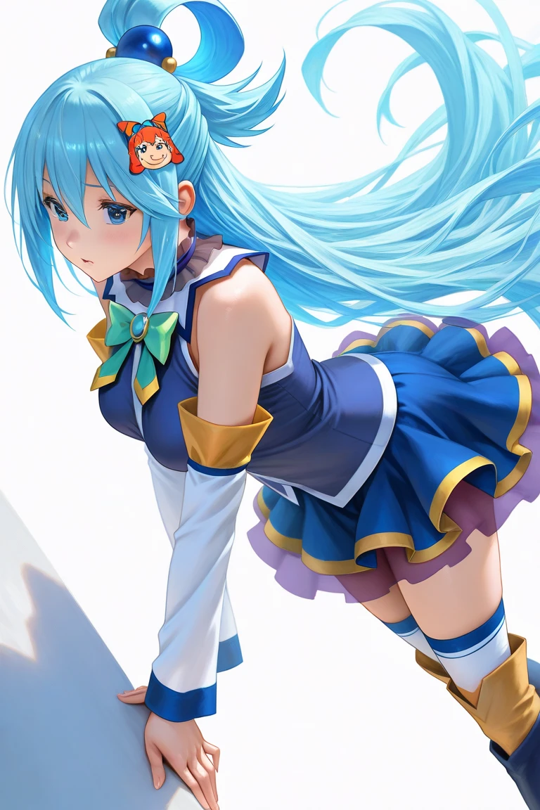 anime girl with blue hair, blue eyes and blue short dress