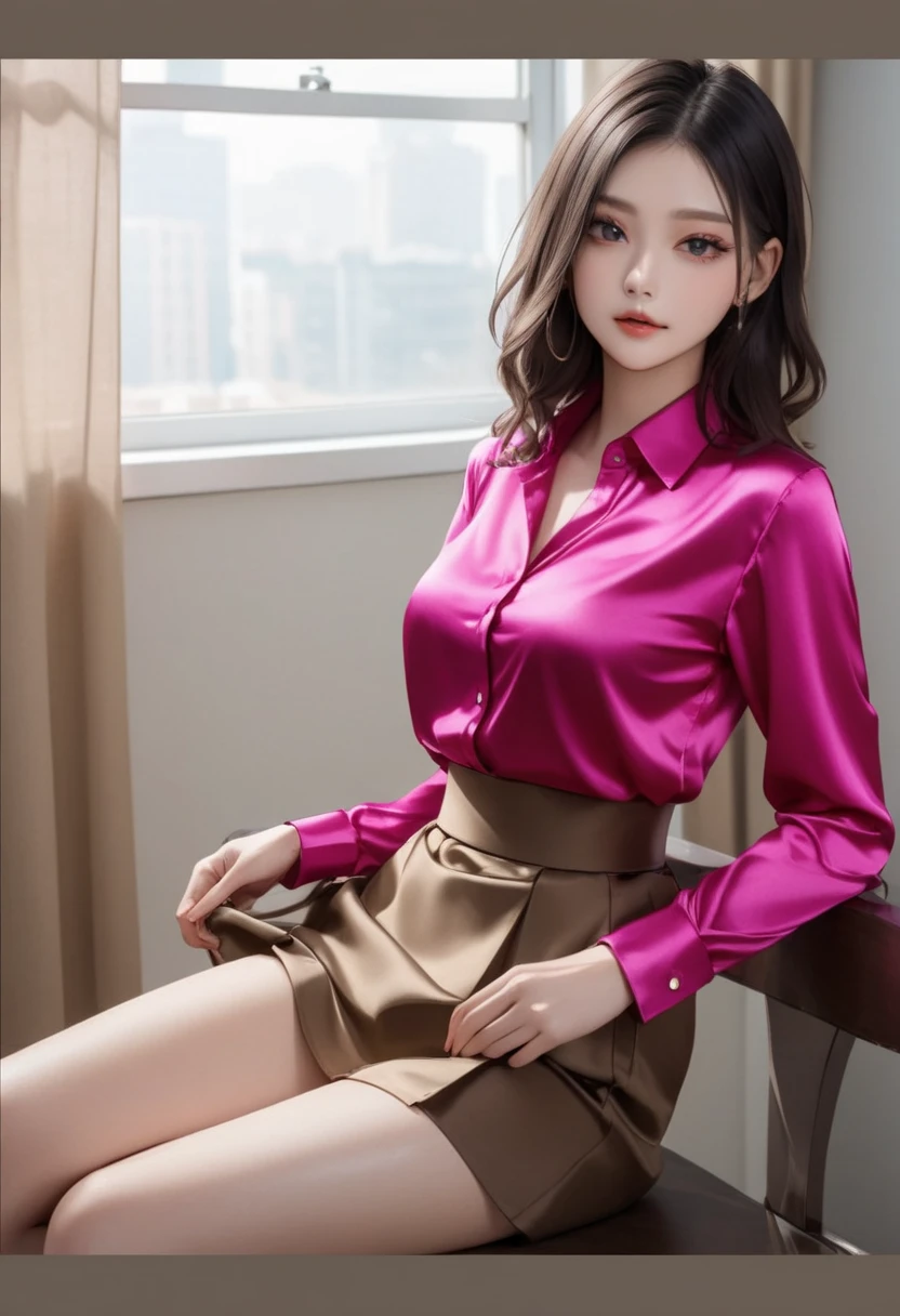 (((pink collared police officer shirt))),(((bare side breast))),(((bare inner thigh and pink over-kneehighs))),(((show pink panty))),(((wear a pink tie and cleavage pink cutout))),(((wear a regulation pink police cap and pink satin miniskirt lift:1.5))),(((bare shoulders and detached sleeves))),ulzzang-6500-v1.1, (Raw photo:1.2), (Photo realistic:1.4), a beautiful detailed girl, extremely detailed eye and face, beautiful detailed eyes, ultra-detailed, High resolution, top-quality, masterpiece, highly detailed, 8k wallpaper, Wonderful, finely detail, top-quality, Light on the face,电影灯光,1girl in,(prison bedroom),Beautiful eyes,smile,Opening Mouth
