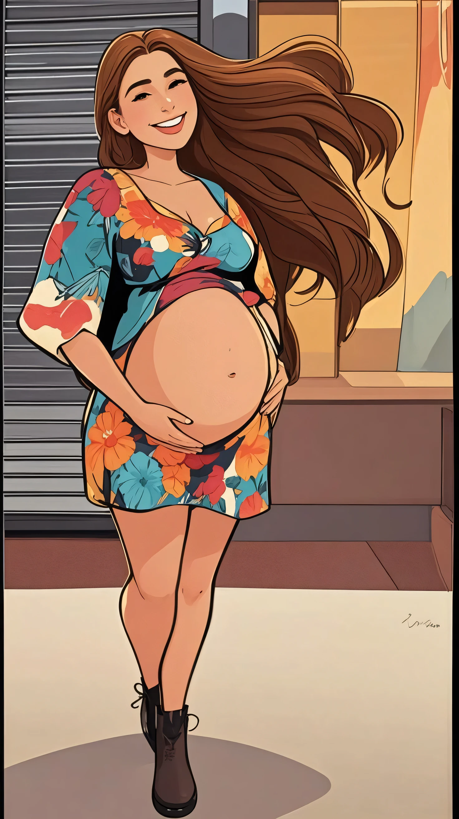 I looking at the viewer, 1 girl, katara, stands apart, no other people,  ((belly stuffed)), ((huge belly)), ((Very drunk)), ((staggers)), (tight clothes) , 1,  ((Brown hair)), (hair duut), (darker skin color), Beautiful face, ((hourglass body)), breast, Mountain background, waterfall, Sun Ray,