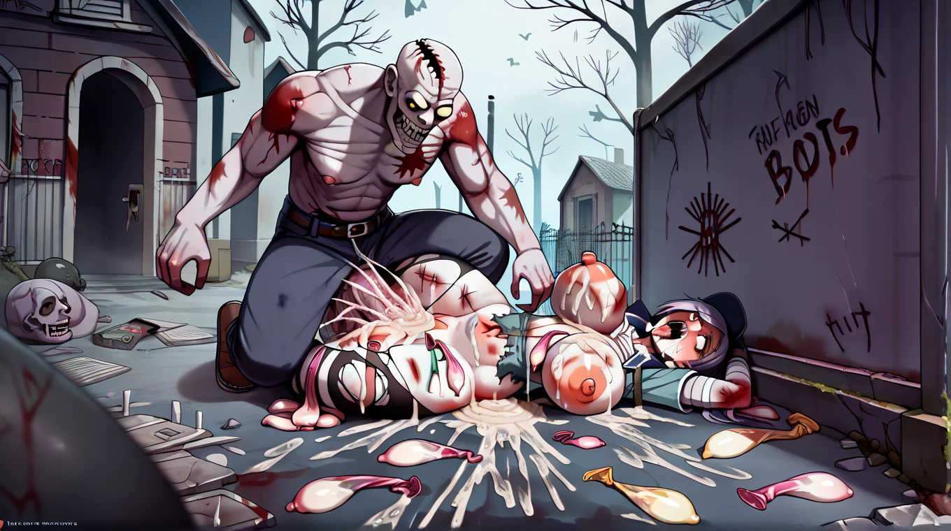 sleep deprivation, being devoured by a sleep demon, a medical meat grinder, genocide, a man removing pieces of himself in large chunks, dementia, violence, cruelty, a man amputating his own limbs, eradication, self consumption, seizures, blood clots, rewired, manic cannibalism, rabies onset, civil atrophy, emaciation, acid dosing, aggro, total removal of facial skin, gnashing teeth, vicious demonic, dismemberment, occult butcher, In the style of Grand Theft Auto, loading screens, GTA style artwork, highly detailed, celshading, HD, digital painting style, bold outline, crisp detail, saturated, dramatic composition, comic book cover, studio lighting