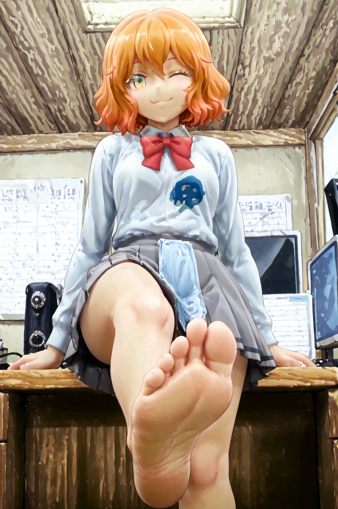 1girl,evil smile, himiko toga,blonde hair,yellow eyes,bored expressionhold a cutter, sailor uniform, facing viewer,looking at viewer,good hand,good finger,masterpiece,extremely detailed, full body