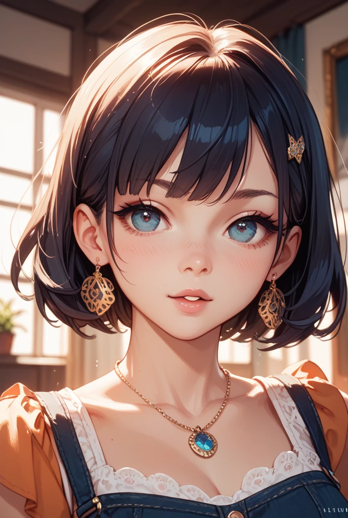 A beautiful girl, hair over the shoulder, clear eyes, smooth hair, exquisite and perfect facial features, the most beautiful big eyes, long eyelashes, sweet eyes with lying silkworms, pout, dynamic angle, ultimate picture quality, the highest precision, accurate and perfect human body, necklace, bust, close-up, outdoors, background is flowers and plants, long shot, full body shot,