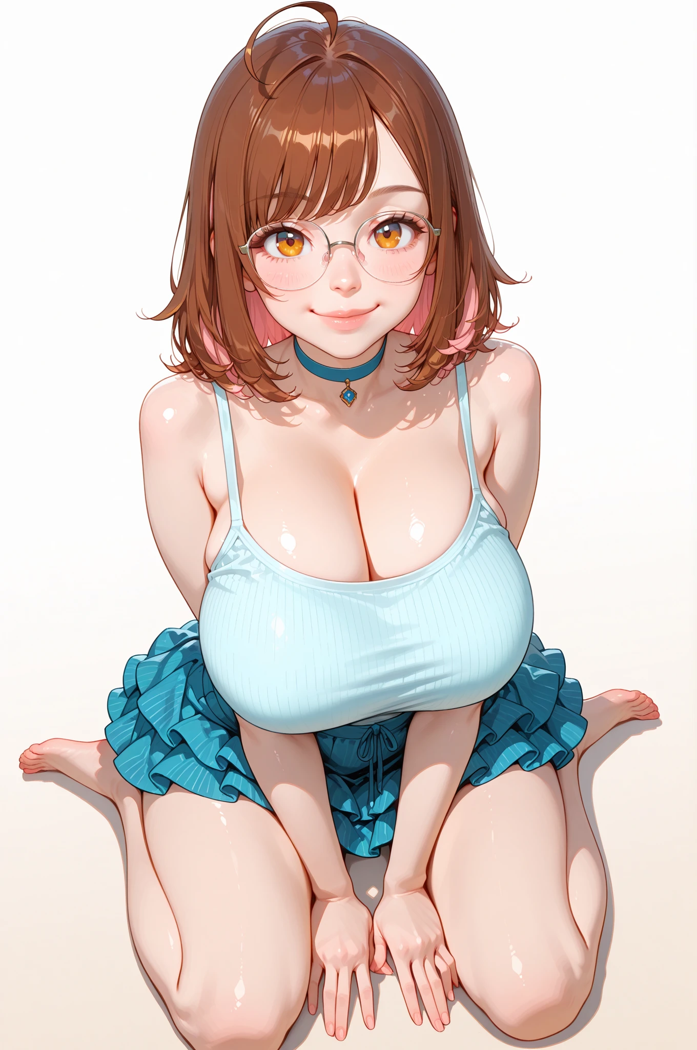 beautiful women,detailed face,chubby,happy smile,wet,tongue out,wet look (best quality:1.2),extremely detailed,(photorealistic:1.37),chubby cheeks,vivid colors,studio lighting,sharp focus,glasses,nude body,naked body, bukkake on back, ass, cumming, back, back view