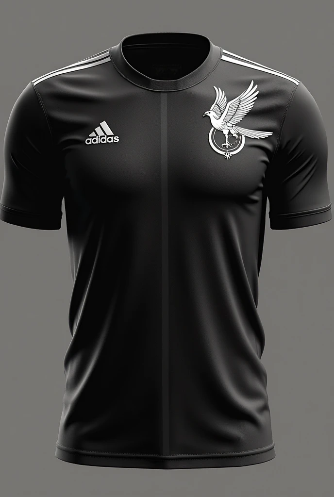 un magnifique maillot de football dan un style chrétien  un peu minimaliste, présenté de face 