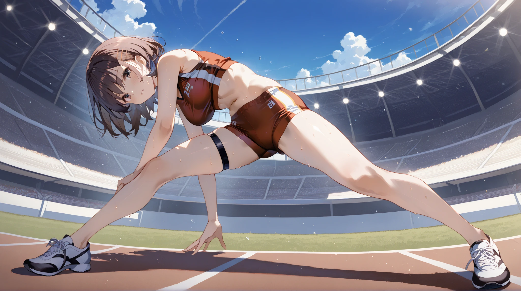 It depicts a close race just before the finish line at the Olympic Games.。