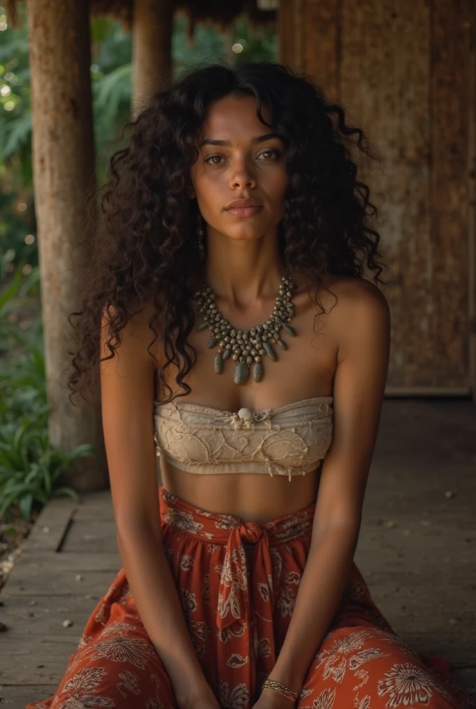 there is a woman with a very large breast and a very long hair, beautiful woman, Come to the Hammam, stunning woman, with afro, with textured hair and skin, justina blakeney, gorgeous lady, linda beautiful woman, an ethereal image, long afro hair, foto de uma beautiful woman, zoë kravitz, cinematic goddess shot, dark-skinned