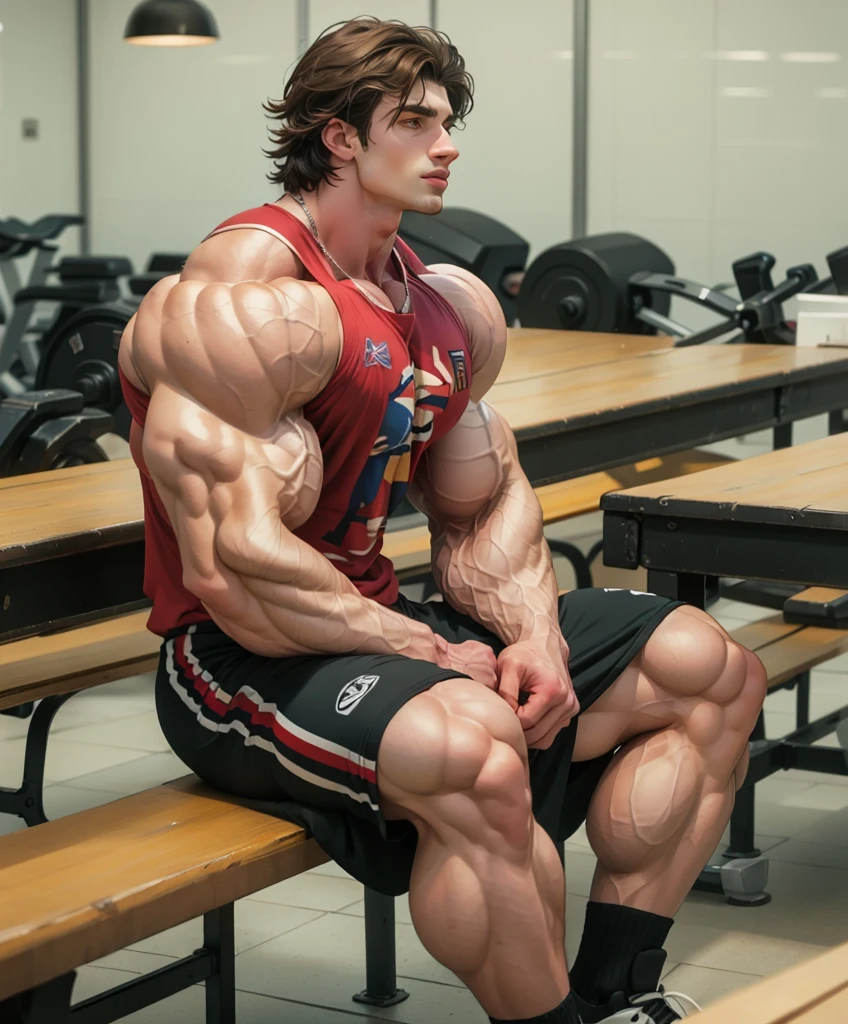 Masterpiece, denoise, void noise, one man, best quality, 8k resolution, male focus, focus only, amazing composition, volumetric lighting, super quality, elegant, Very detailed, front view, -----------, 35 years old, mature face, muscular, (((Caucasian white man, white skin:1.5, pale skin))), handsome, (detailed light-blue eyes), ((redhead red hair)), big ears, (hairy:1.7), (scruffy beard:1.5), (((((Jim Sturgess mixed with Russell Tovey))))), ------------, ((((transparent chiffon shorts)))), (((sitting in front of viewer))), (((blushed))), (((happy))), ((full body tattoo))