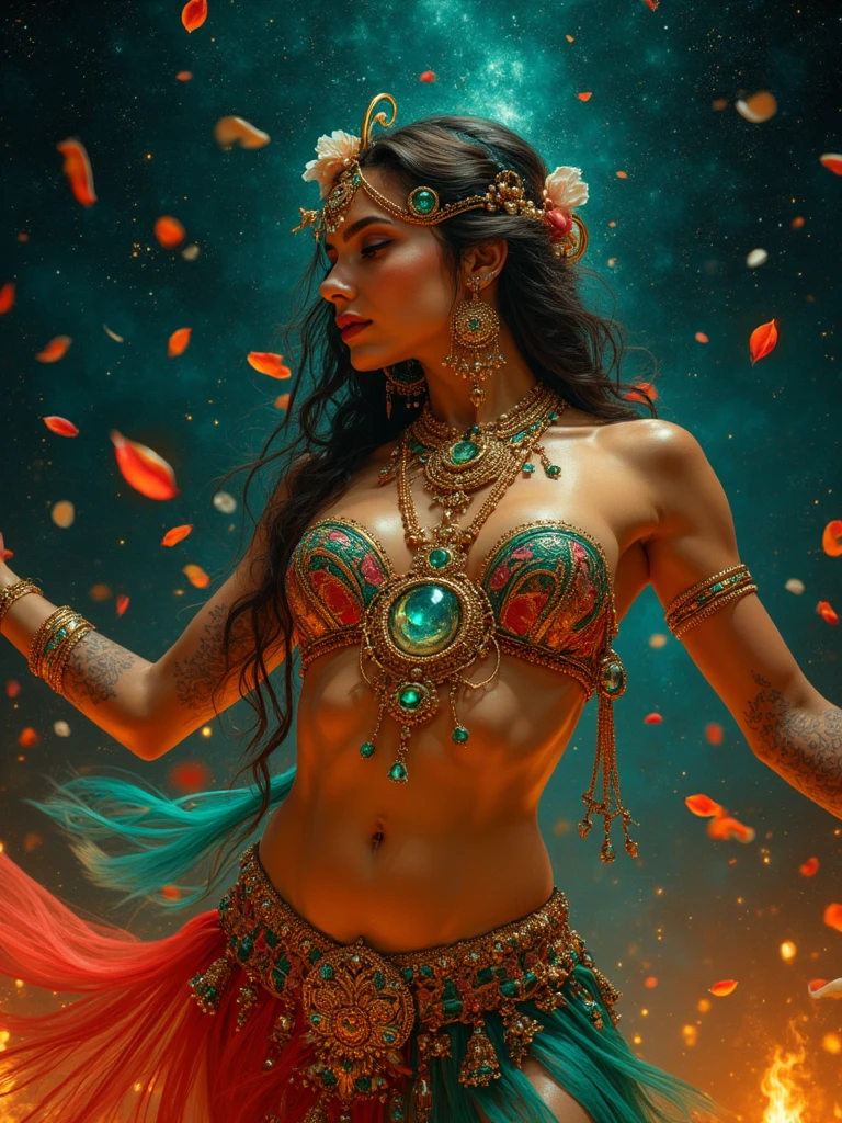 create Mariana Davalos in Full body photography of the most beautiful artwork in the world, a beautiful woman in intricate costume burning in the desert, rainbow colors, ArtStation, CGSociety, complex, high detail, clear focus, dramatic, realistic pictorial art trends Greg Rutkovsky