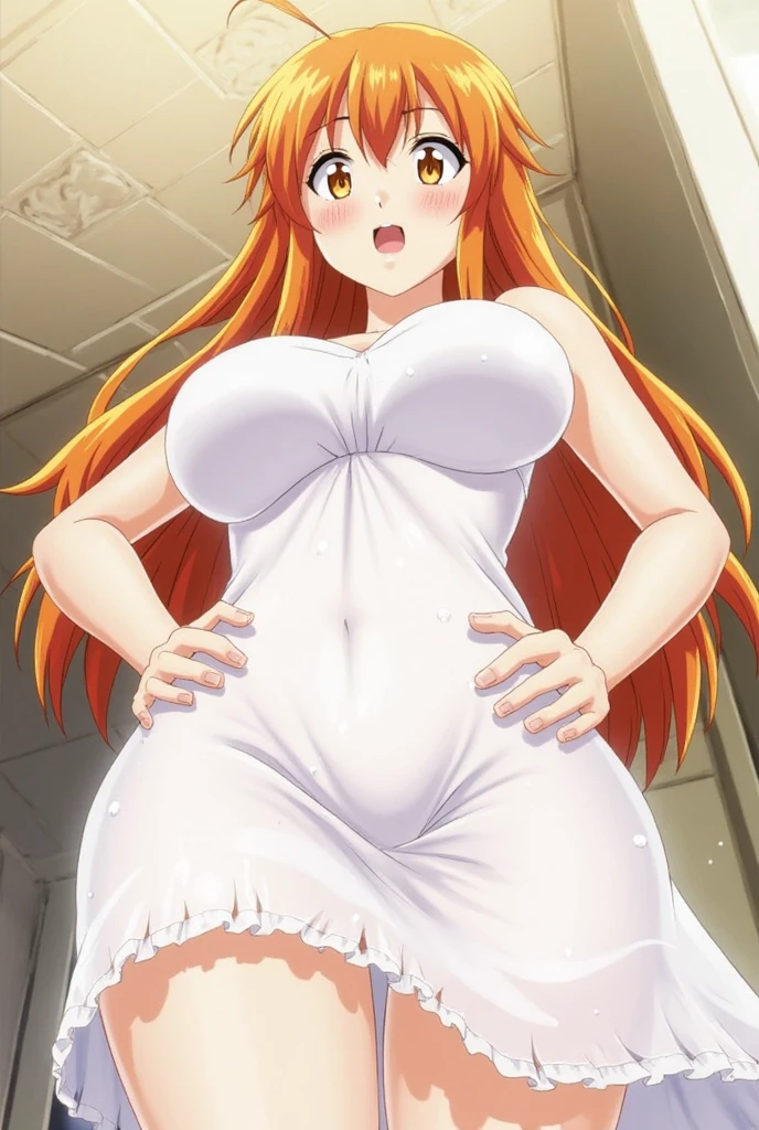 1 woman, orihime inoue, long light brown hair, big breasts, orange eyes, ((detailed eyes:1.2)), solo, cleavages, white tight bra and underwear , sexy, sensual, sideboob, masterpiece, top quality, best quality, official art, beautiful and aesthetic:1.2), extreme detailed, colorful, highest detailed,(( huge breast huge pelvis thick thighs)), posing her body on bed,full body portrait , 