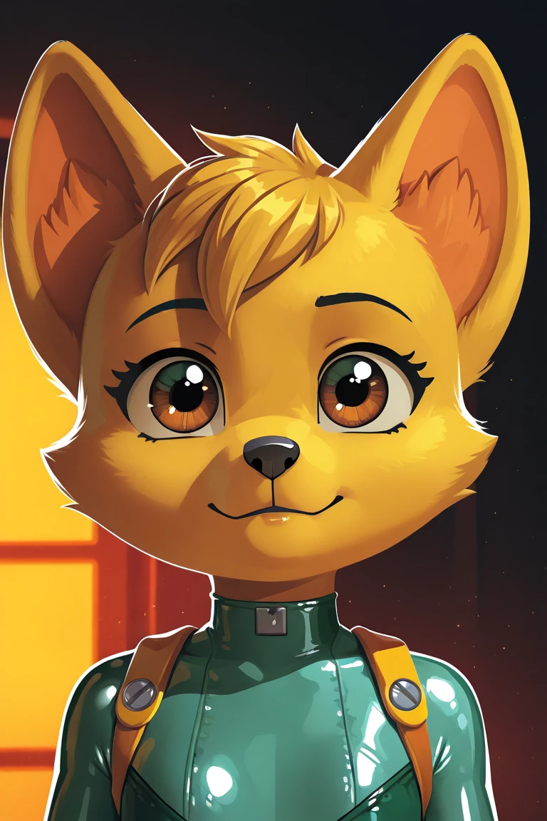 android female, tigress anthro, housewife, blonde hair, green eyes, red shirt, robot joints, Pixar 3D style