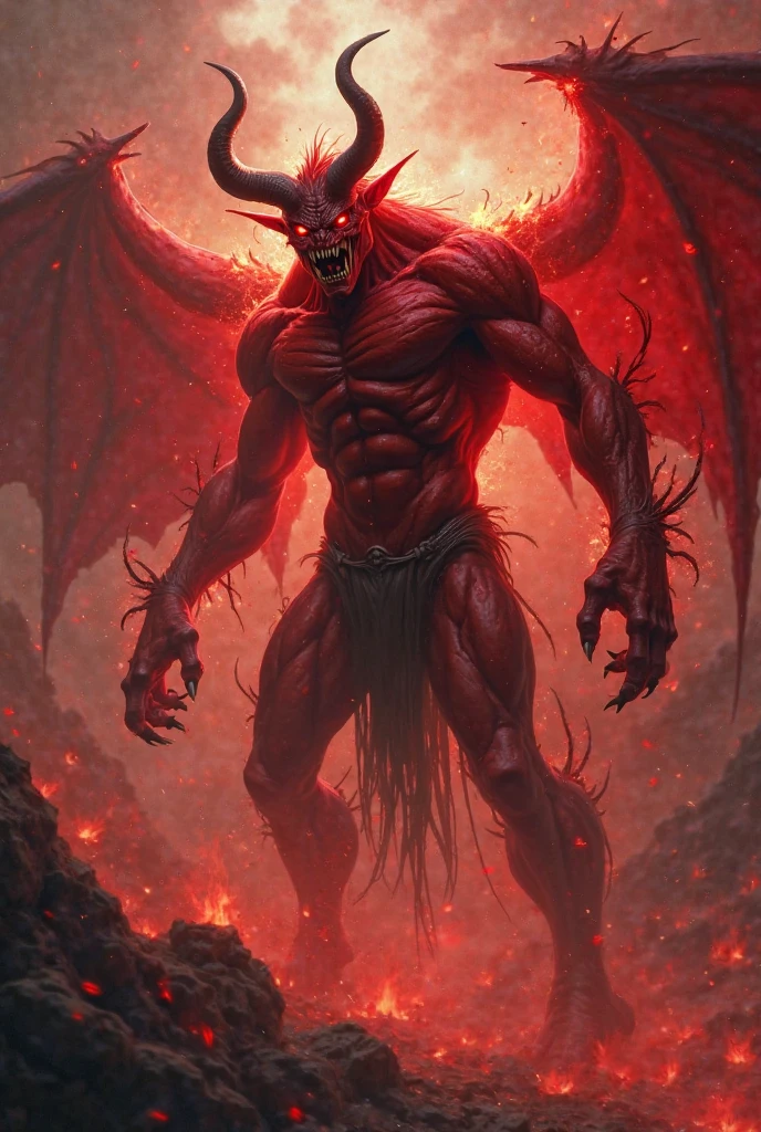 The devil, a fallen angel, is the main subject of the artwork. The devil is depicted as a menacing figure with sharp horns and a dark, sinister expression on his face. His eyes are piercing and filled with malice. His skin is pale and his features are angular and contorted, portraying a sense of evil. The artwork is rendered in a medium that highlights the dark and eerie atmosphere, such as a dark and moody oil painting or a haunting 3D rendering. The use of deep and dramatic shadows adds depth and mystery to the composition. Additional details in the artwork include flames engulfing the devil's surroundings, symbolizing the fiery depths of hell from which he emerged. The flames dance and flicker, casting an eerie glow on the devil's face and emphasizing his wickedness. The image quality is of the highest standards, with a resolution of 4k or 8k, ensuring every intricate detail is captured. The artwork is ultra-detailed, showcasing the meticulous brushwork or digitally crafted elements. The level of realism is emphasized, depicting the devil in a photo-realistic manner that brings him to life. The artistic style of the piece falls into the genre of dark fantasy or horror, evoking a sense of dread and fascination. The color palette is dominated by deep, rich hues, such as dark reds and blacks, further enhancing the eerie and sinister atmosphere. The lighting is dim and atmospheric, with a spotlight illuminating the devil's figure, creating dramatic shadows and highlighting his menacing presence. Overall, the artwork presents a powerful and chilling interpretation of the devil, a fallen angel, capturing his malevolent essence and evoking a sense of fear and curiosity in the viewer.