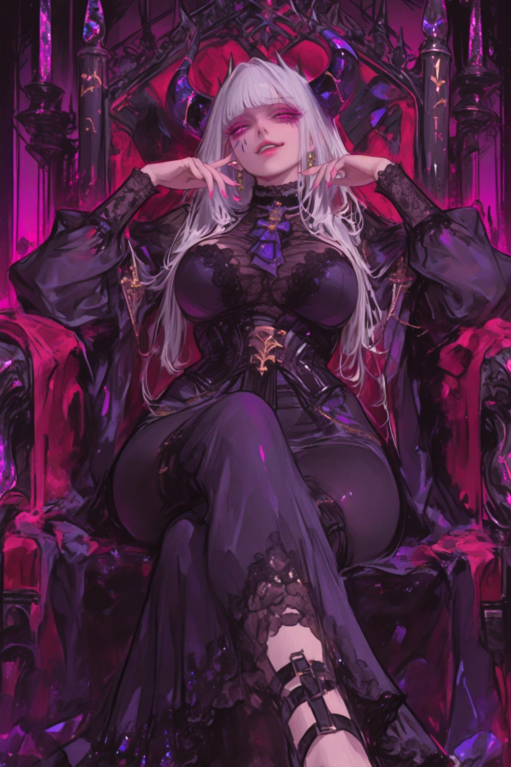 Tattooed woman Gothic , sitting on a throne in a Gothic castle,  Futuristic Gothic Clothes, MILF,  master part, best quality, Sacanagem, (extremamente detalhado CG unidade 8k papel de parede), (best quality), (best illustration), (Melhor sombra), absurdos, realistic lighting, dynamic detailed background, reduzido, (((Olhos bonitos))), (((Detalhe extremo))), ((peitos expostos)), roupas de renda