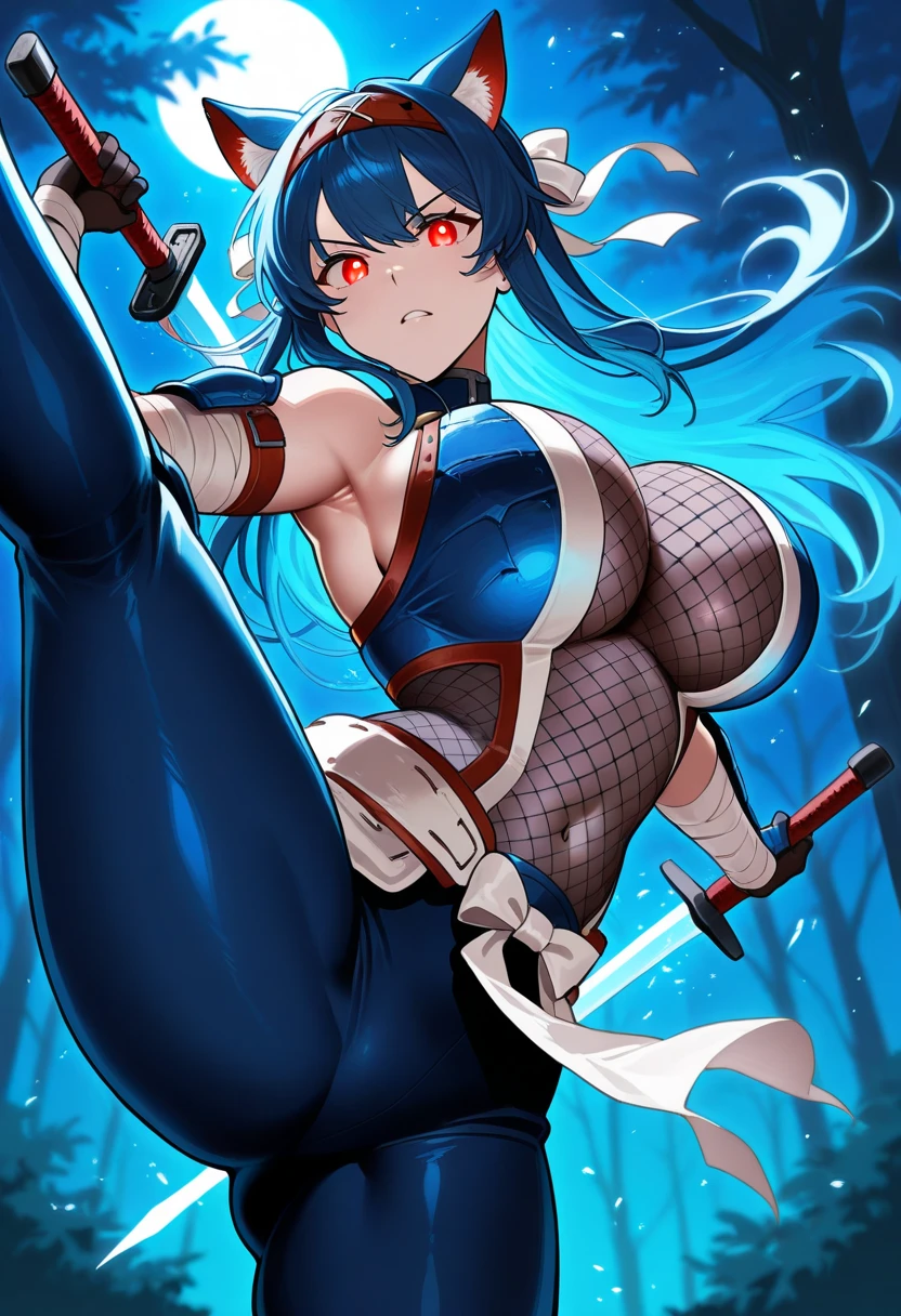 ultra-detailed, Explicit, Beautiful body, Beautiful Nose, Beautiful character design, perfect eyes, perfect face, ultra highres, 4K, beautiful legs, perfect legs, Nice hands, Perfect hand, Masterpiece, Best Quality, Highly detailed, illustration, absurdres, perfect anatomy, street fighter, doll suit, shadaloo doll, dollsuit, expressionless, blank eyes, looking at viewer, red gloves, emotionless, black latex, corrution, mind control, female combatant, full body, hypnotized, unhappy trance, full body suit, ribbed bodysuit, both arms at side, obey, perfect female body, extremely glossy latex, hypnosis, hypnoLora, empty eyes, Mind control device, poses, submissive_pose, Slave, standing straight, standing, standing at attention, hat, necktie, belt, latex, ribbed bodysuit, thighhighs, garter belt, Fighting Stance, extending the right arm from the shoulder into the air with a straightened hand, military, thigh boots, black pantyhose, (((pixel-perfect, detail-perfect))), solo, 1girl, hair ornaments, long hair, blue hair, ponytail, hair ribbon, brown eyes, Tsuruga Ami, Megami no Cafe Terrace, huge breast, looking from back, view from back, ass