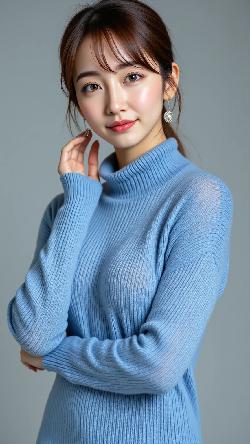 K-pop idol wearing turtleneck sweater,
(((masterpiece))), ((Highest quality)), ((Exquisitely crafted)), ((Surreal)), An absurd solution, Mature Woman, Mature Woman, perspective, Very detailed, shape, one person&#39;s, ((Large Breasts)), Perfect hands, Detailed fingers, Beautiful attention to detail, short hair, Brown eyes,(Black turtleneck:1.2), Tight Skirt, Detailed Background, choker, Perfect Eyes, Seductive eyes, Looking at the audience, from the front