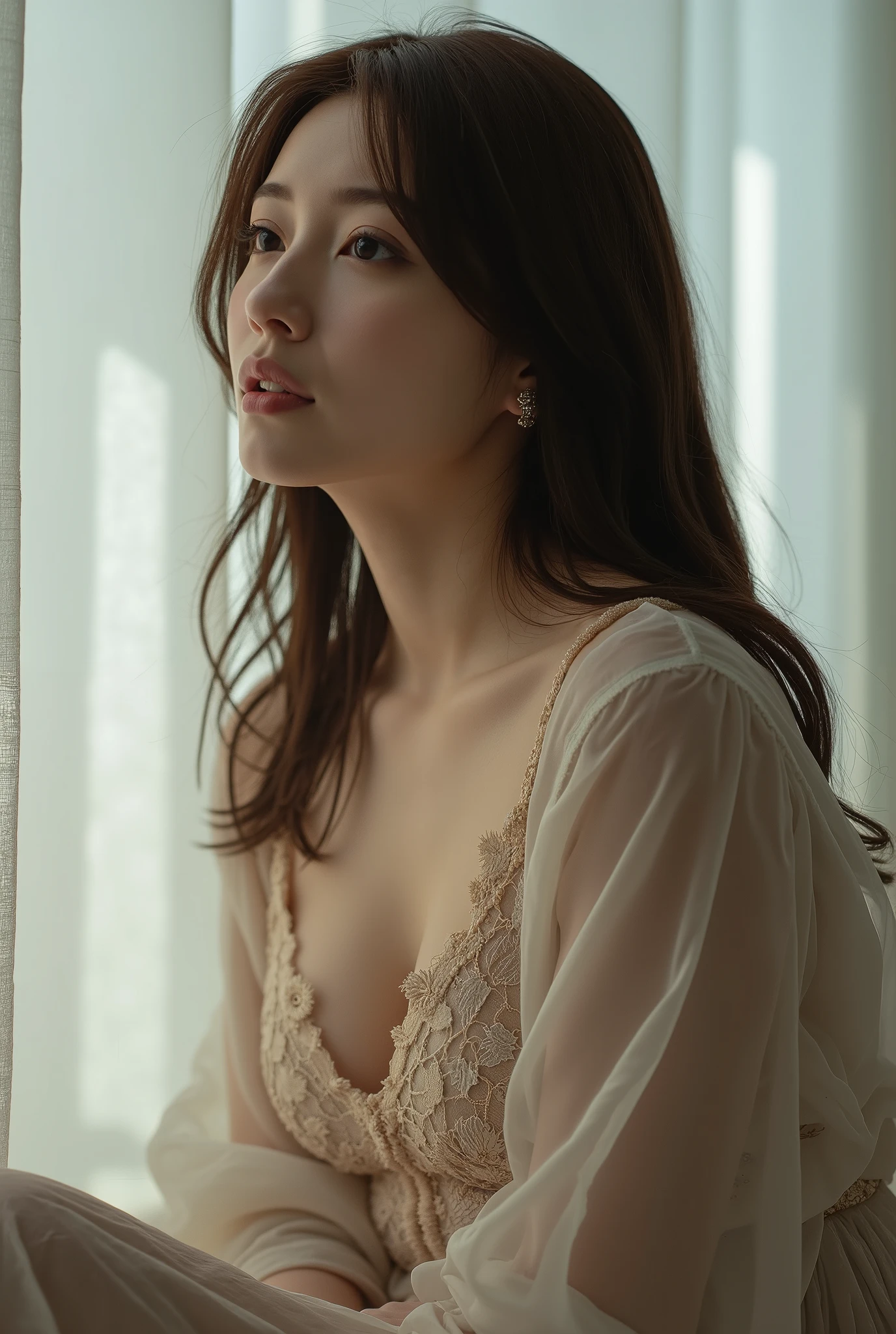 (((Japanese 78 year old mature woman))),top-quality, ​masterpiece, hight resolution, Photorealsitic, Raw photography, flawless, profetional lighting, ighly detailed, depth of fields,sand beach, (((78-year-old))), (((Wrinkles on the face))),(Nasolabial folds on the face),(((There are stains on the body))) chubby figure, Female sexy, Detailed face, beautidful eyes, bangss,(((droopy chest))), Straight light brown hair that reaches to the shoulders, Faint lips, ((stand facing forward、Staring at the viewer&#39;serious face eyes.)),Red Babydoll,(full bodyesbian),(((opening legs))),