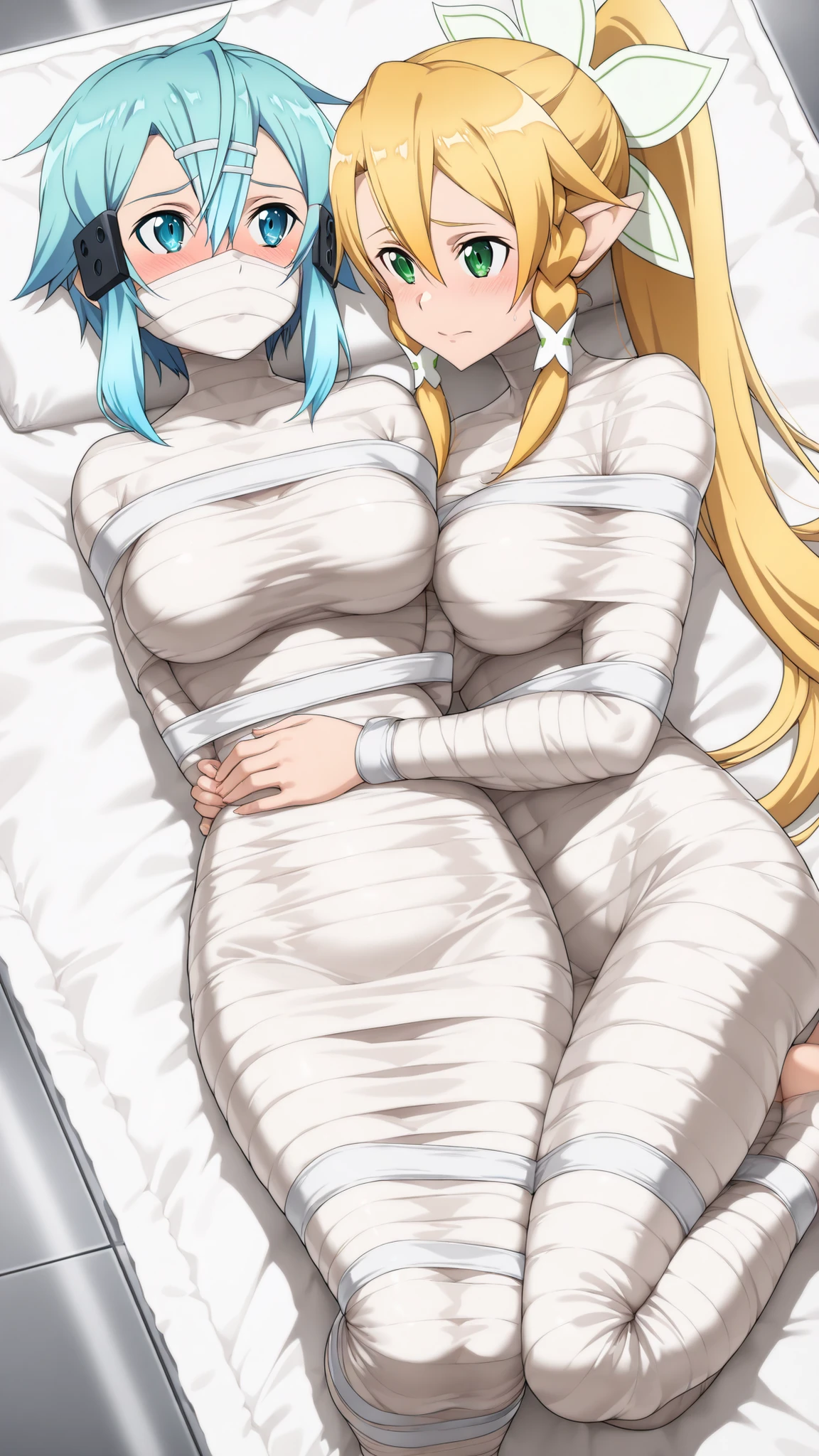 2 girls, trapped within sticky slimy cocoons made of silk, surrounded by worms