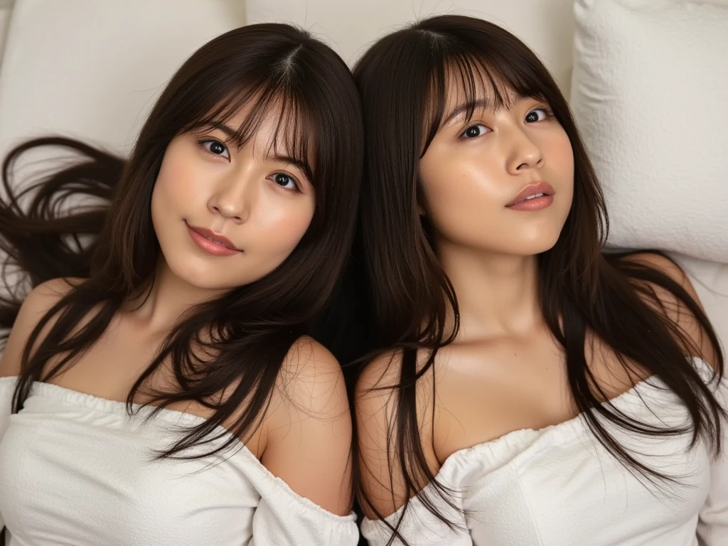 ((Two Girls)),((The two of them close their eyes and kiss)),((masterpiece)),((Highest quality)),((8K)),((Ultra high definition)),((high resolution)),((detailed)),((Perfect body)),((Perfect Face)),((2人のBeauty)),(((Lesbian))),((2人のBeauty)),Beauty、Slanted Eyes、Jet Black Hair、Shiny Hair、Glowing Skin、Brown Hair、Short Hair、Double eyelids、Big Eyes、On the bed、((Girl's Room))、Pink underwear、Larger breasts、