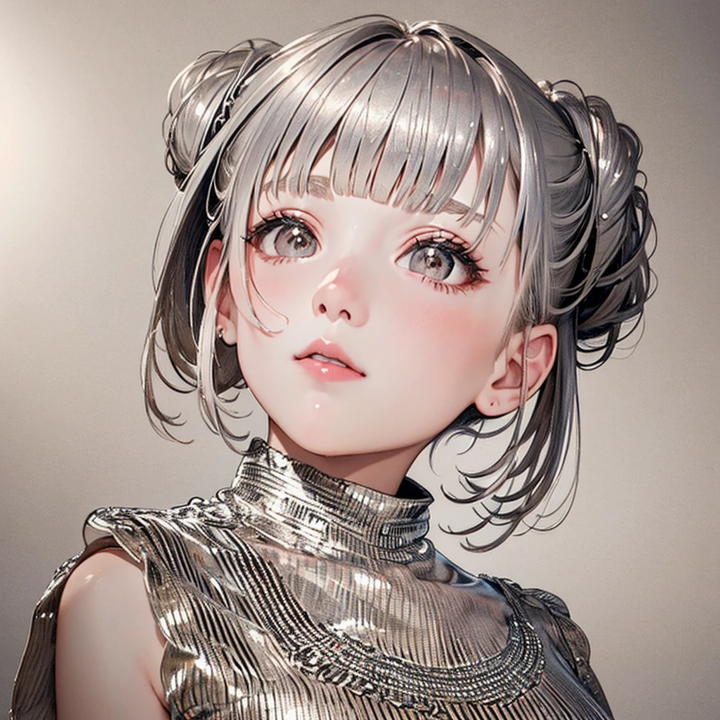 (((sexy for1People Girls))) 、tiny body、abdominals、short curly hair of silver color、upper body、View here