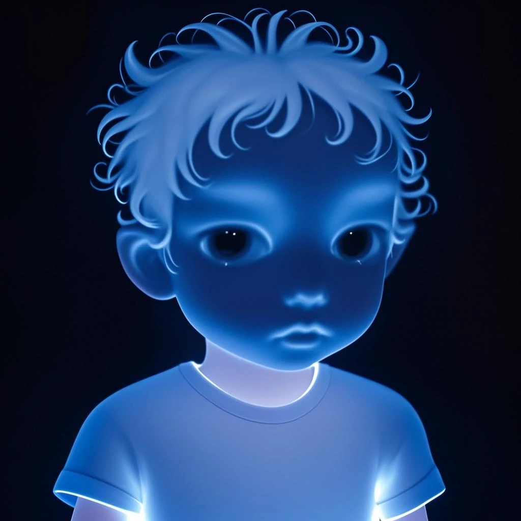 Fluorescent Color, 1 boy,Blue fluorescence, Pretty Face, beautiful eyes, (Shoulder: 1.2), Upper Body, Shiny hair, Radiant Skin, Reduce glare emissions, The fingers are well proportioned, dark, Throw, Dynamic Angle, (((main part))), (((Better quality))), ((Extremely detailed)), (illustration), (Detail Light), ((Extremely beautiful)), dramatic_shadow, Light_track, reflection, Ultra-high resolution, laser