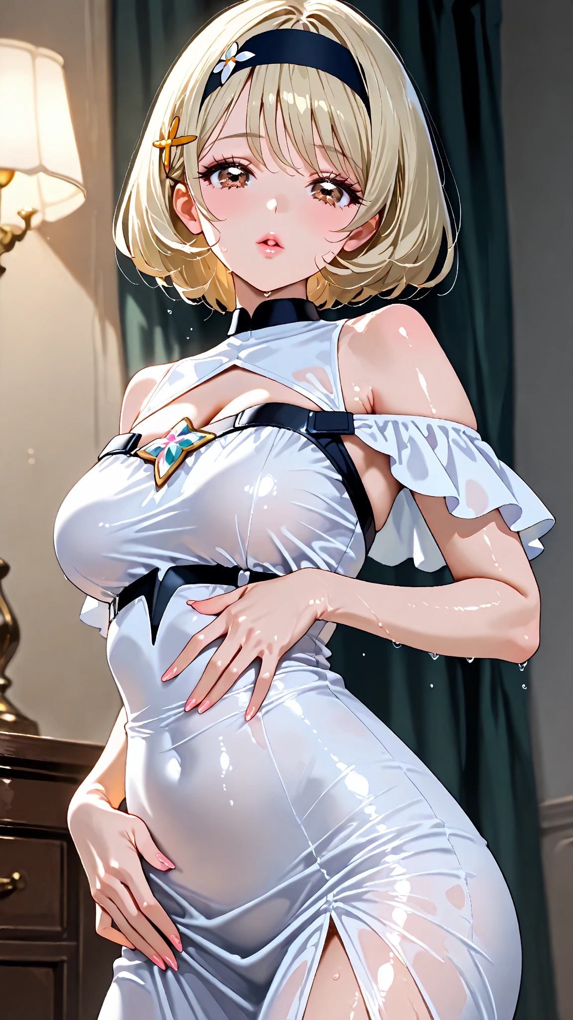 (masterpiece), maximum quality, (intricate high detailed body:1.5), (4 girls, group shot:1.4), (slim body:1.1), (huge tits:1.5), (dark skin:1.1), (muscles:1.1), blonde hair, silver hair, twin tails, braid, forehead, (open mouth, happy smile:1.1), (wink:1.2), (jewelry, knight armor, intricate leotard with sleeves, bikini armor, see through clothing:1.2), garter belt, body suits, retrospective, rear view, back focus, medieval tavern masterpiece, highest quality, divine qualities, godlike art, highly detailed face, very realistic, cute, Ai Amano,1 girl,alone,short hair,blonde hair,smile,closed mouth,brown eyes,Yellow short kimono, white pantyhose, white capelet, pink obi, pink ribbon,simple background,Upper body,Imaginary space background, (superflat, flat shading, flat colors), (closeup), 3girls, 14yo, teen, rock band, (white panties), no skirt, , play electric guitars, in a garage, sing, having fun, bright, wide angle, vibrant colors, watercolor, ghibli style Portrait of a European girl,Single,20 years,Beautiful Face,Object of Obser,hair over one eye,Medium side cut, Blonde hair, Intense focus,Black business suit