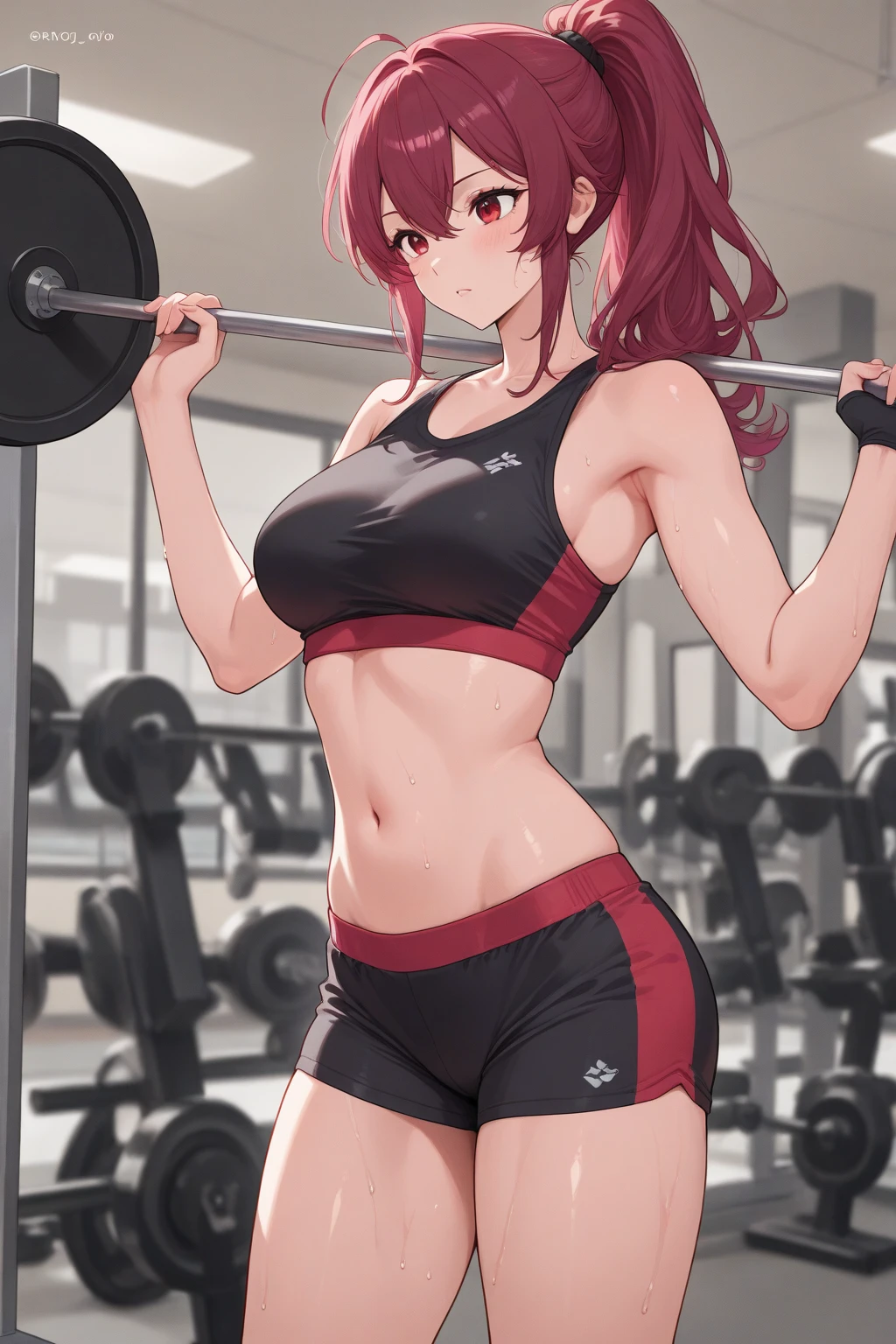 make redhaired girl in too tight shorts she's work out at the gym