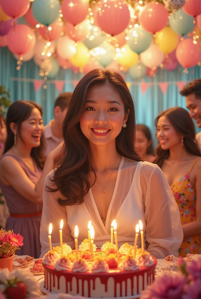 This is a birthday party scene. Delicious-looking cakes are flying around. Gift boxes of various colors fly around. There were a lot of pretty Asian female casino dealers celebrating my birthday.