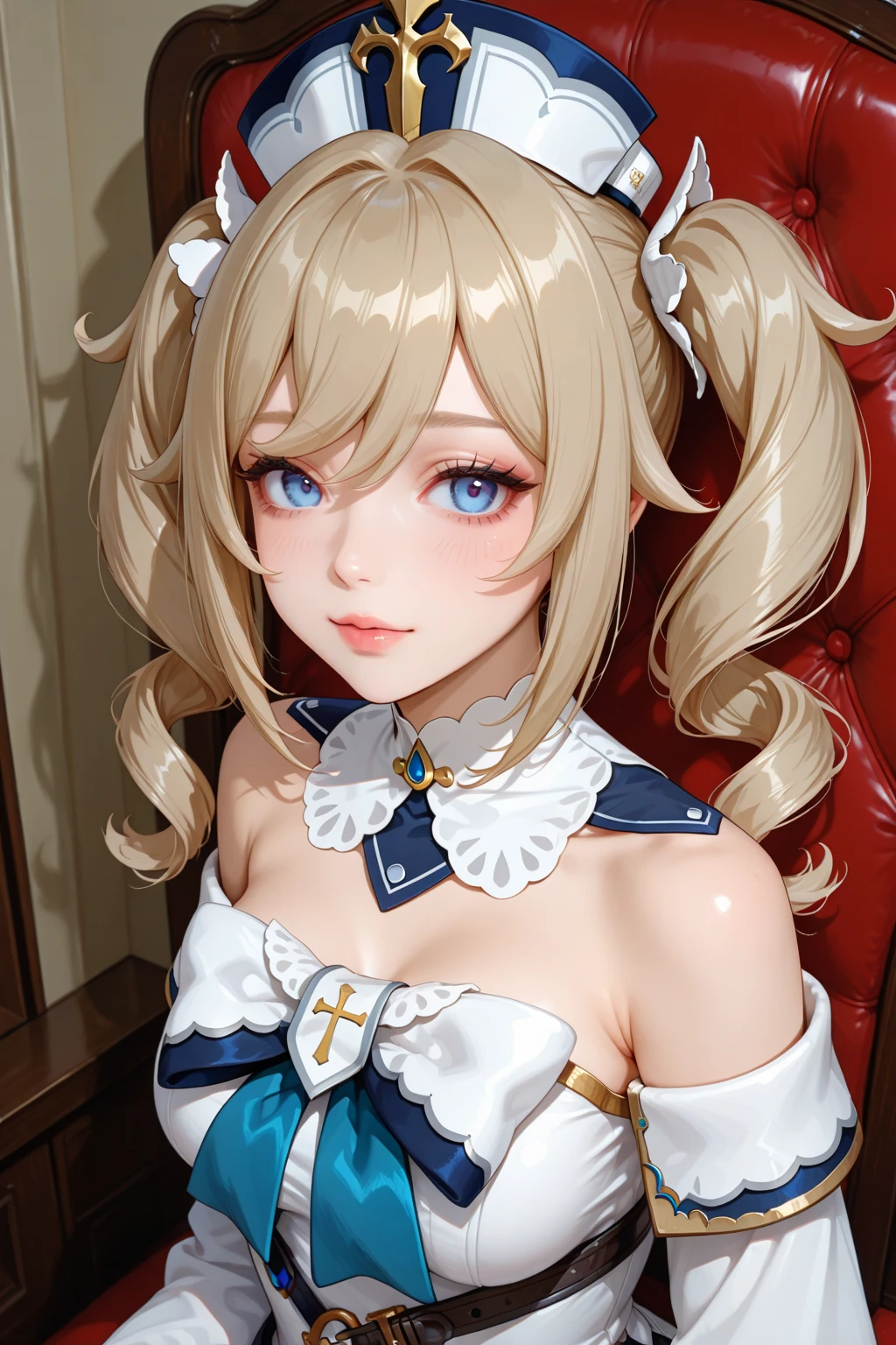 (masterpiece:1.2), best quality, high resolution, unity 8k wallpaper, (illustration:0.8), (beautiful detailed face, beautiful detailed eyes:1.4), perfect lighting, extremely detailed CG, (perfect hands, perfect anatomy),
1lady, milf, Various locations, various poses, various facial expressions,
<lora:ãã¼ãã© Barbara (Genshin Impact)>,
barbara_a, blonde hair, twintails, drill hair, twin drills, bangs, blue eyes, white headwear, Barbara costume,
, <lora:add_detail:1.0>