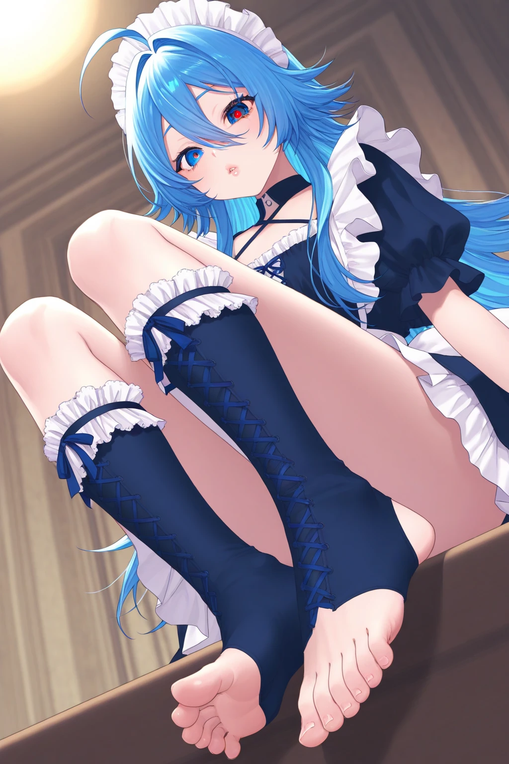 aaaqua, long hair, blue hair, hair rings, hair ornament, choker, bare shoulders, green bow, blue shirt, detached sleeves, blue skirt, thighhighs,White skin,knees,,Absurd,(masterpiece:1.3), (High resolution), (8k), (Very detailed), (4K), (pixiv), Perfect Face, Beautiful eyes and face, (最high quality), (Very detailed), Detailed face and eyes,pubic hair,いPeeを漏らす裸の女の子,1 girl,alone,Spread your legs, Embarrassing, blush,いPee, (sweating:1.4),Spread your legs,1 girl, (alone), High resolution, use_fast_no_frozen_style, use_fast_no_frozen_style, high quality, 1 girl, nude, Pee, Squat, touch the vagina,Are standing, Raise one leg