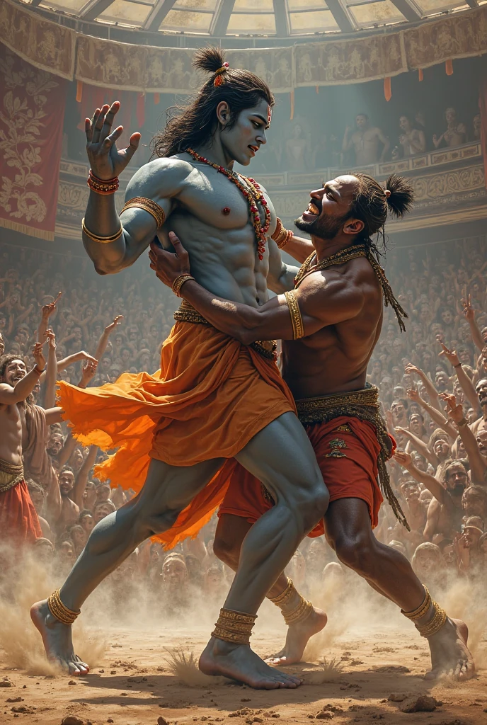 Ganesha in a ring fighting Jesus(they are both wearing boxing gloves)