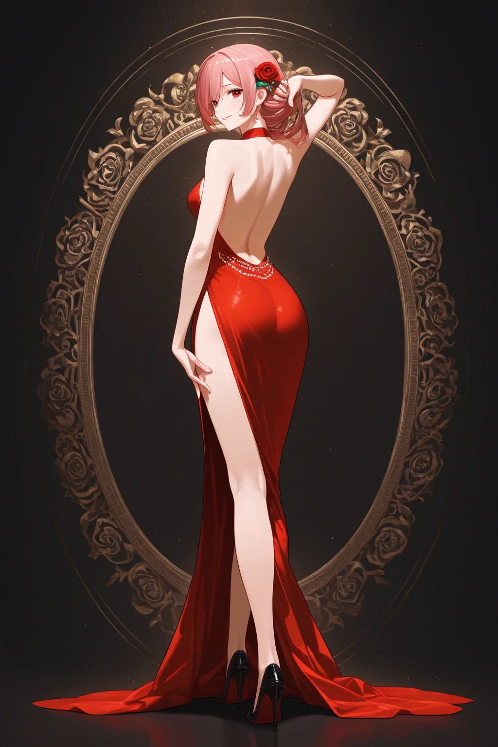 Vintage, 1930s, Long dress, dress defining the body, short hair, wide hips, huge thighs, slim waist, flapper, masterpiece, HD, vibrant,  dark atmosphere