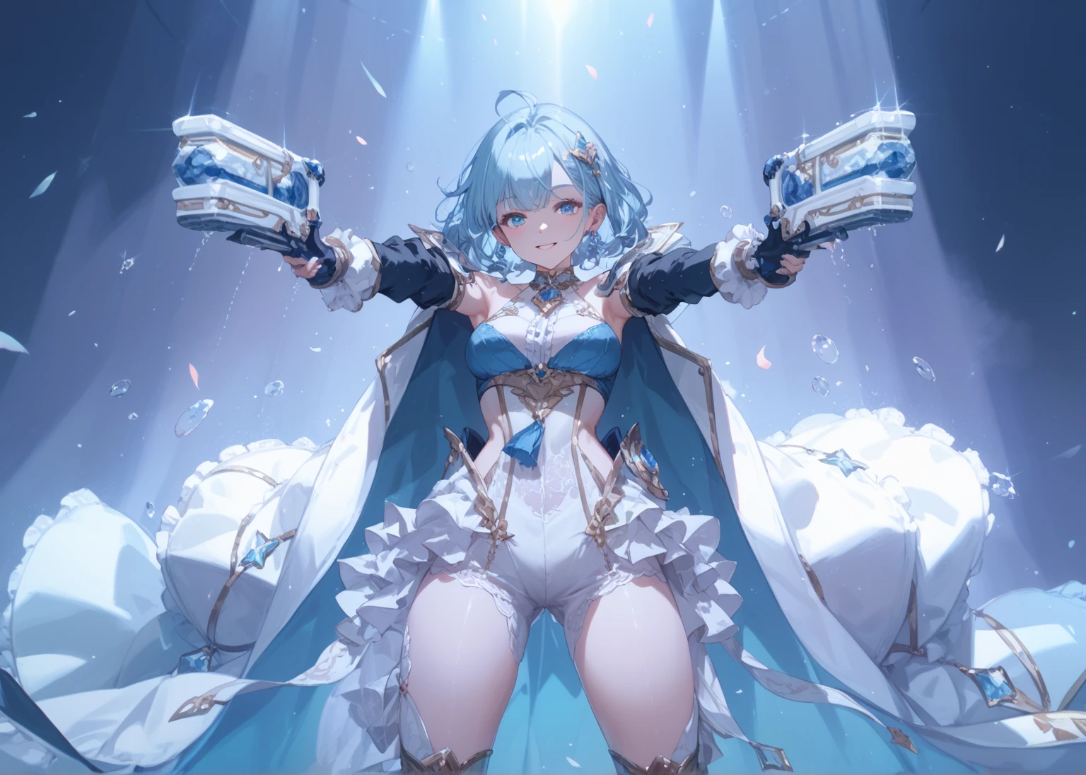 Ano_fofo_Mech,1girl,sozinho,corar,azul_olho,propriedade,fechado_boca,Standing,cheio_corpo,arma,Rosa_Hair,Chibi,propriedade_arma,armadura,Aqua_olho,arma,capacete,preto_Background Story,Cerrados_hand,propriedade_arma,Mecha_Musume,power_armadura,
Cinematic lighting,Contraste forte,high level of detail,best quality,master part,White Background Story,