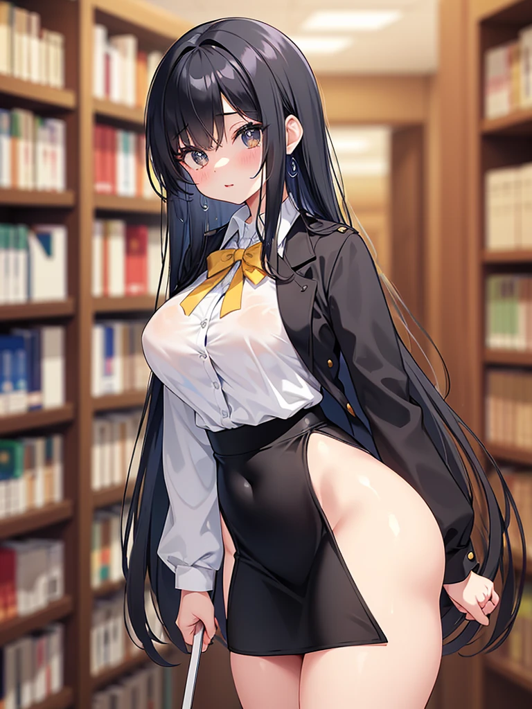 ((masterpiece)), ((Highest quality)), ((Very detailed)), One girl, Black Hair, Long Hair, classroom, Feet Focus, Sit on a chair, Big Breasts, plump, blazer, skirt, pantyhose, panties under pantyhose, Wicked Smile, Looking at the audience, From below, ((Feet close-up)), Steaming body, Sweat, ((Steamed feet)), V-shaped eyebrows, Lift your legs,