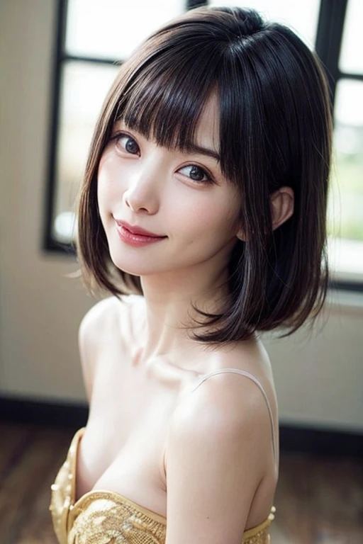 (table top, highest quality、ultra high resolution、very attractive beauty、Adds intense highlights to the eyes、look closely at the camera:1.4、Absolutely beautiful bangs:1.4、Brunette short bob hair with bangs:1.4),1 girl, alone, black haired, scarf, have,, realistic, looking at the viewer, pale black eyes, short hair, coat, Winter clothes, White headscarf, lips, lip gloss, Upper body、Big eyes、eyelash)、((italian roads、ハイパーrealisticスティック:1.4))、((short hair with bangs:1.4、Beautiful bangs with 46 points:2、{Huge|big|Hugeな|mega} chest:2, cleavage:2、Big eyes、Give your students very powerful highlights、very bigger chest、look at the audience、very beautiful beauty、show me your ears、long neck、smile a little、beautiful teeth、open your mouth and smile))、28 years old、very cute super model