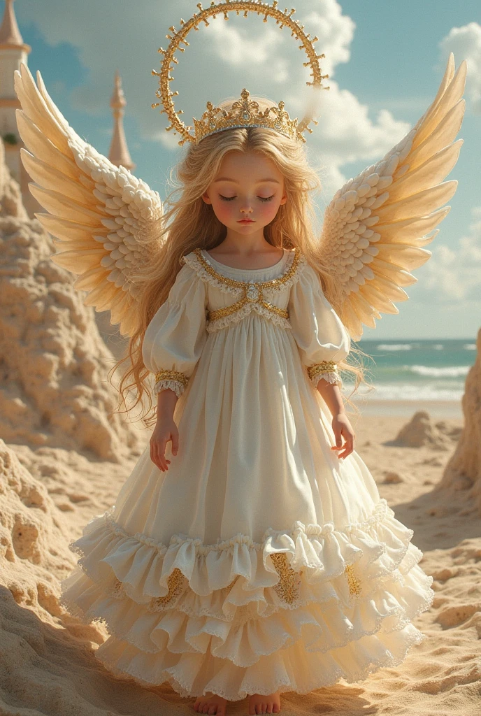 Wide angle shot, full body shot, of an Biblical Angel looking down on people from a roftop on the streets of Rome Italy, angelic wings, white ornate gown, angelic halo, heaven, heavenly clouds, blonde hair, seductive smile, perfect bright white teeth, beautiful eyes, full body, perfect hourglass body, highly detailed skin, professional photography, 8k, RAW photo, best quality, masterpiece, photo-realistic, highly detailed, , highly detailed face, professional lighting, sharp focus, intricate details, realistic, gorgeous  <lora:add_detail:1.0>