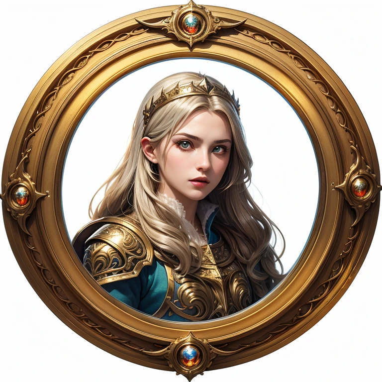 highly detailed circular token frame for RPG character portraits, paladin theme, ornate gold and silver frame, radiant motifs, holy symbols, glowing light accents, engraved metal with filigree, centered transparent area --no character --v 5 --style 4b
