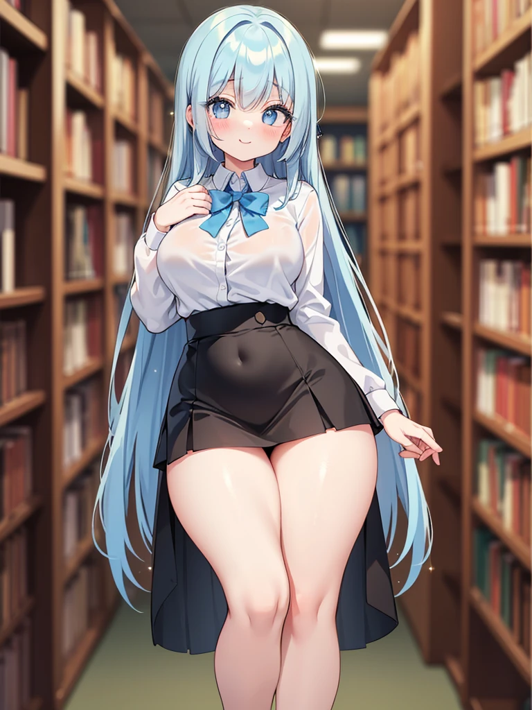 masutepiece, Best Quality, hight resolution,White twin tails,blue eyess,Original girls,Colossal tits,fullllbody,小柄,blazers,Shirt,a miniskirt,校服,Attractive thighs,school classrooms,Lion's ears,Smiling,Lion's tail,Pregnant,I have a big stomach,Hands on your stomach
