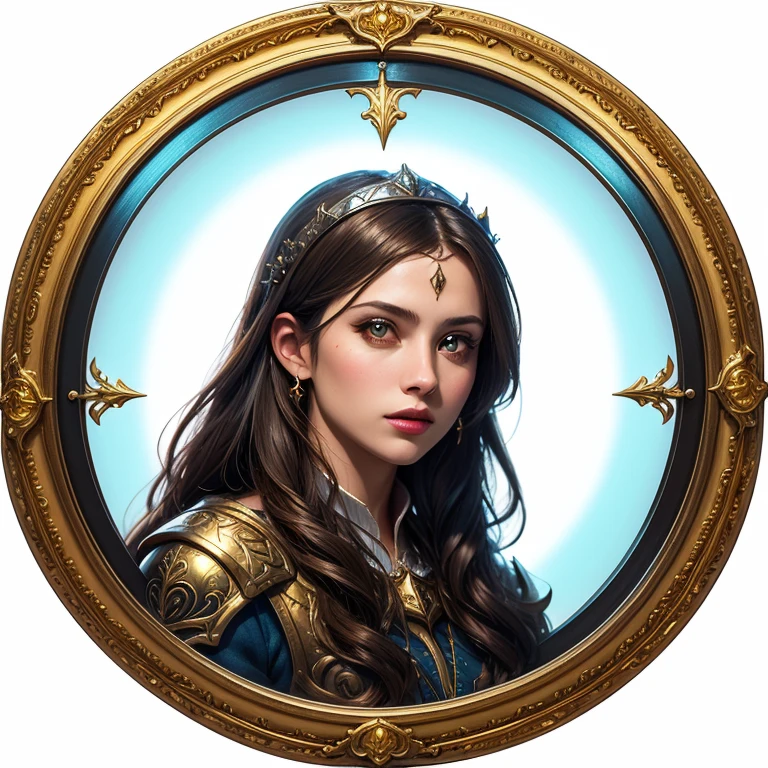 highly detailed circular token frame for RPG character portraits, paladin theme, ornate gold and silver frame, radiant motifs, holy symbols, glowing light accents, engraved metal with filigree, centered transparent area
