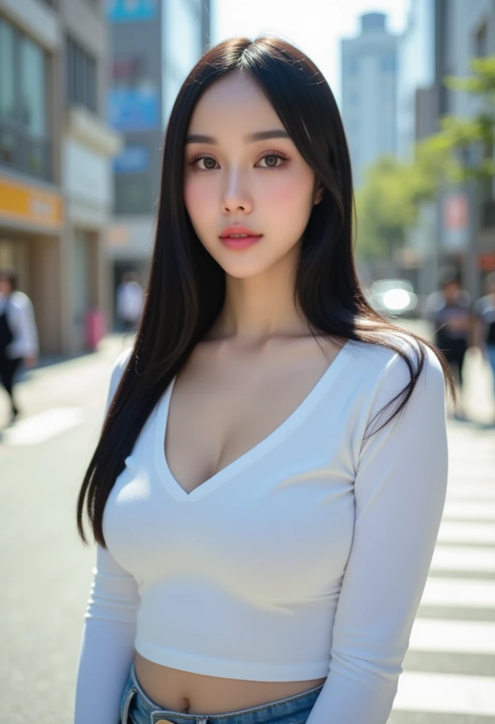 ((Ao Dai, chubby body, big breasts, big breasts, big breasts, sitting next to a traffic light with many people and cars running on the road, face with high lifelike detail, face face Southeast Asia)), ((proportioned eyes, beautiful eyes, beautiful lips)), ((round breasts, firm breasts)), ((high quality detailed photos, 8k photo quality)), ((body fat, chubby, beautiful cleavage, round cleavage, wide angle photo))
