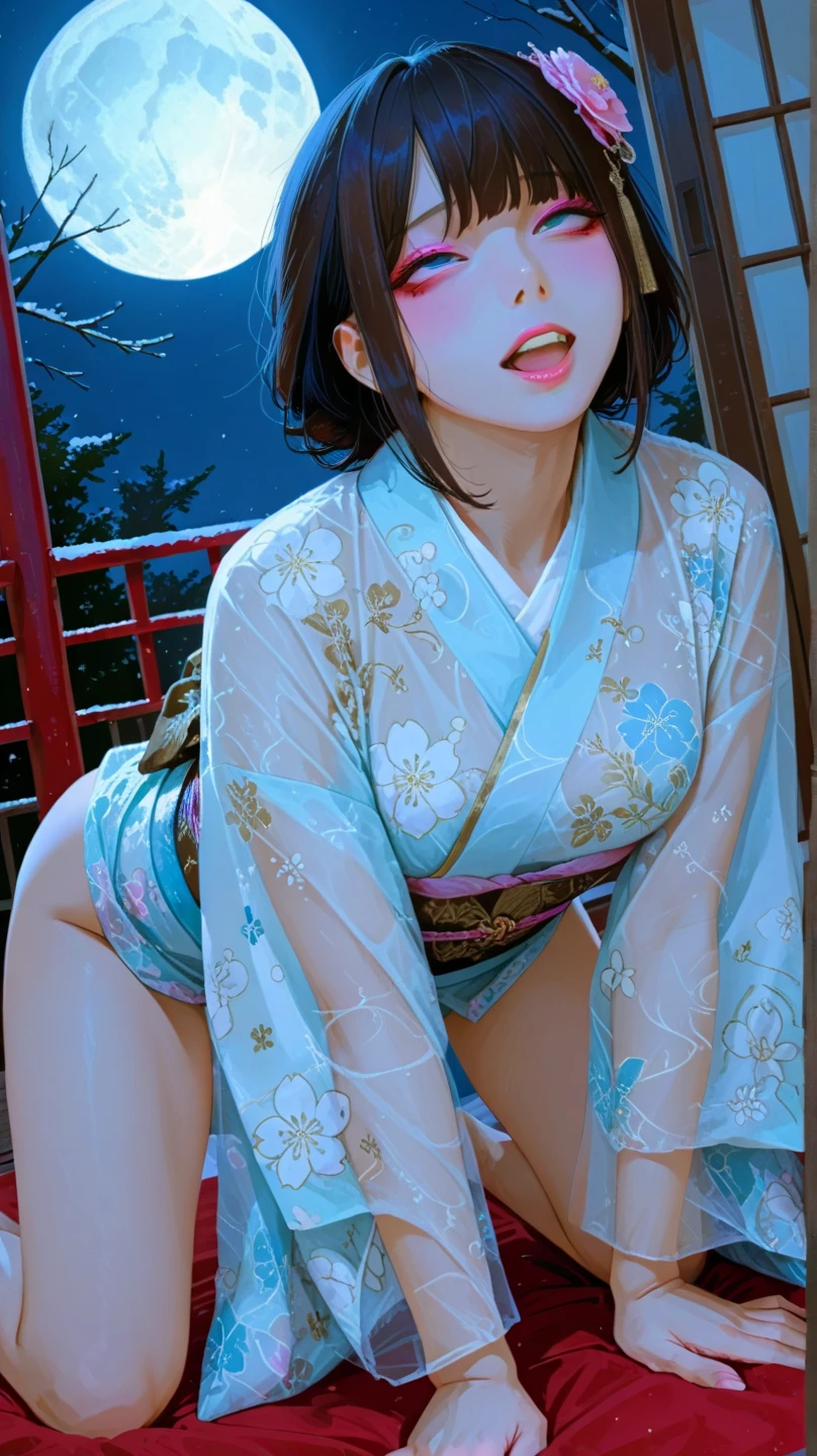 1girl with, ((masterpiece、top-quality、ultra-definition、hight resolution))、4K picture quality、((Beautuful Women))、22year old、wetted skin、radiant eyes、perfect eyes、(Beautiful Nordic sisters)、the beach,Background crowd、((Curly hair in braids、Bun1))、((Body Portrait))、(((Wearing an ultra-short green bell sleeve yukata)))、((The pattern of the yukata is、They range from fancy floral patterns to swallowtail butterflies..))、((Use primary colors for yukata colors))、masterpiece、top-quality、ultra-definition、hight resolution))、4K picture quality、(Wearing an ultra-short green bell sleeve yukata)、(Click here for the line of sight)、((Show panties))、Opening legs、Show white panties、cleavage of the breast、((Show off big round buttocks、Tight yukata stretched around big thighs and buttocks))、((Stick your butt out and show off))、(view from back)、Stunning buttocks、