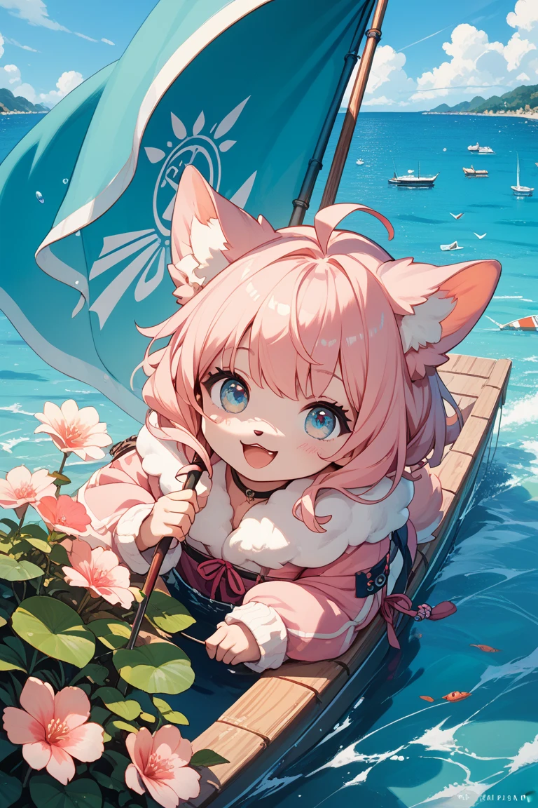 tmasterpiece,high high quality,A high resolution,digitial painting\(artwork of a\),by Dagasi, Yupa,Kiyosan,(Fluffy fur,White fur,Full Body Furry),Libido boy,eBlue eyes,White color hair,red short,The barefoot,eyes with brightness,Character focus。detailedbackground,Cloud background,eventide,the sunset,holding a umbrella,(bell,Pet collars,white short sleeve:1.2)