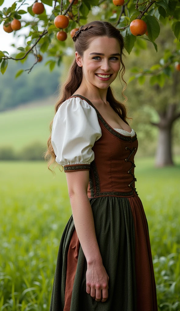 (masterpiece:1.4),(Beautiful 68 year old woman:1.5),(Facial wrinkles : 1.2),(traditional dirndl : 1.2), (plump body : 1), white skin, pores, skin blemishes, dull skin, gentle smile, wavy hair, large saggy breasts, (hanging breasts), limp breasts, soft breasts, flabby breasts, flexible breasts, in a horse stable, pitch fork, hay and straw, , detailed backgrounds, hot and sweaty