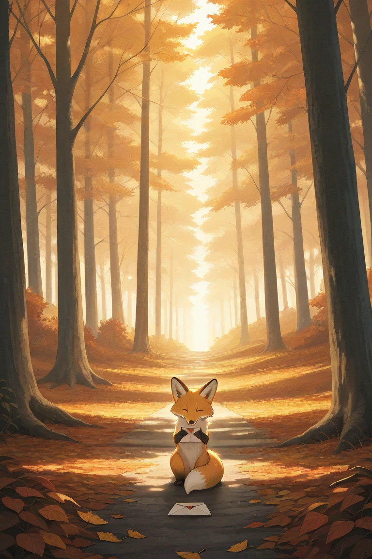 Fox sitting on a forest, sad, sunset vibes