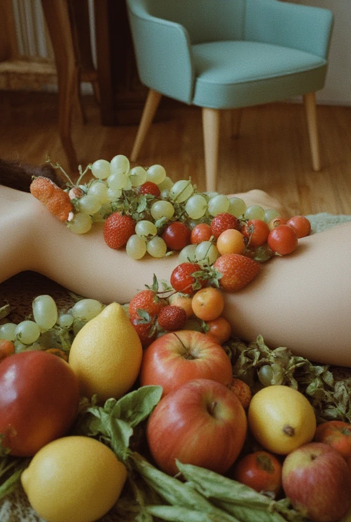 vscore_9, score_8_top, score_7_top, score_6_top, score_5_top, very beautiful naked woman, (knees bent and thighs raised with legs spread wide: 1.5 ), (lying on her back: 1.6), covered in whipped cream (full body decorated with sliced fruit, banana on crotch, strawberry on nipples, breasts, nipples and vagina covered generously with whipped cream to hide nipples and vagina: 1.9), cowboy shot:1.5, shot from above, close-up:1.45 (anatomically correct body structure), incredibly detailed, highly detailed face, highly detailed lying body, smiling face, luscious lips, piercing eyes, perfect skin, slim waist, large breasts, dramatic lighting, glossy finish, natural colors, cinematic composition, elegant, sensual and erotic