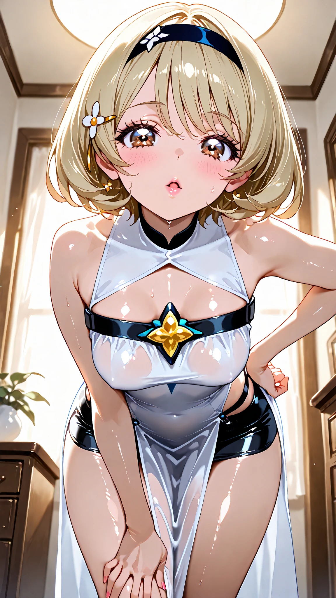 ponto de vista, 1girl, cabelos multi-colorido, olhos amarelos, cabelos ao vento, cabelos ondulados, medium breasts, Corou, sorriso leve, pele brilhante, coxas, ombros a mostra, cintura estreita, clivagem, (master part), supervilã, esqueletos no uniforme, pubis cabeludo, ((micro bikini)), cameltoe, bichano a mostra, virilha inchada (rosto bonito e detalhado, belos olhos detalhados), quarto, de frente para o espectador, estendendo as pernas, cama, night time, seductiveexpression, olhos sedutores,
