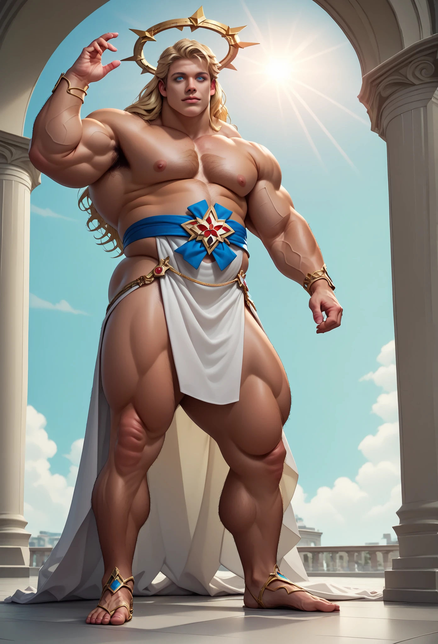There is only one handsome Chinese man in the photo,35 years old,tall, Fitness,Smooth body,Smooth skin,No chest hair,short hair, O-Shaped Beard,Perfect body, Dark skin color,Radiant Skin,Smooth skin,Shiny, shiny skin,Smooth pectoral muscles,Muscle bulge, muscular, Very large pectoral muscles,Very sexy abdominal muscles,Very well-developed leg muscles,Huge concave and convex area,Brightens oily skin,Wearing a shiny gold leather thong,Handsome face,Normal human toes,Correct and accurate male body proportions,Gold necklace,Gold bracelet,Gold anklets,Standing in front of Monstera leaves。
