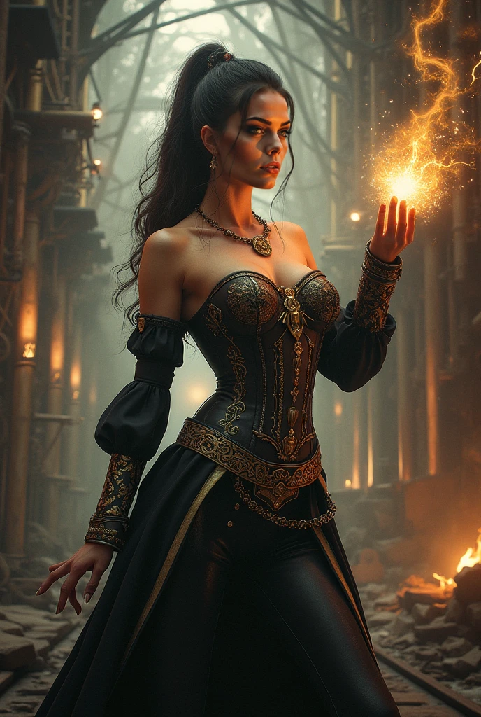 Masterpiece, Morrigan from Dragon Age, witch of the wilds dress, (skin texture:1.1), (fantasy world background)  casting a spell, magical effects, best quality, ultra high res, (photorealistic: 1.4), Raw photo, by Ellen von Unwerth, Nikon D850 Film Stock Photography, F1.6 Lens, Rich Colors, Realistic, Cinestill 800, backlight, rimlighting, intense sunlight