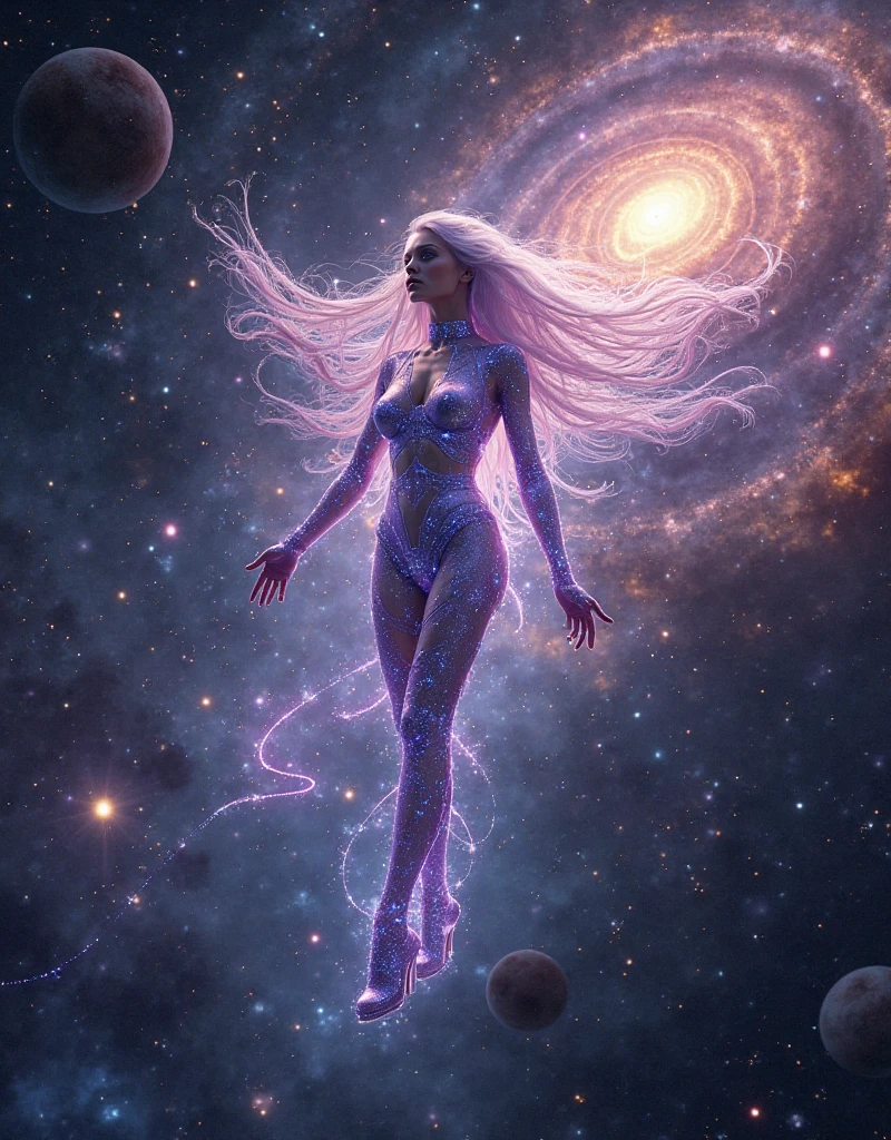 masterpiece portrait beautiful girl galactic goddess,glitter skin,action movie fighting stance,sparkling floating weightless hair,teardrop natural breasts:0.8,glowing eyes, hovering,holding the universe,ethereal, hallucination,powerful legs,creation, best quality,2050, 8k, HDR, lut, accretion disk, nebula,supernova,