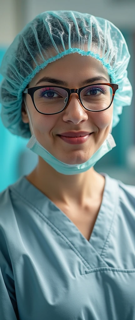a suture kit with needle holder, scalpel handle, scissoring, dissection forceps, and a synthetic skin being worn by a happy medical student.