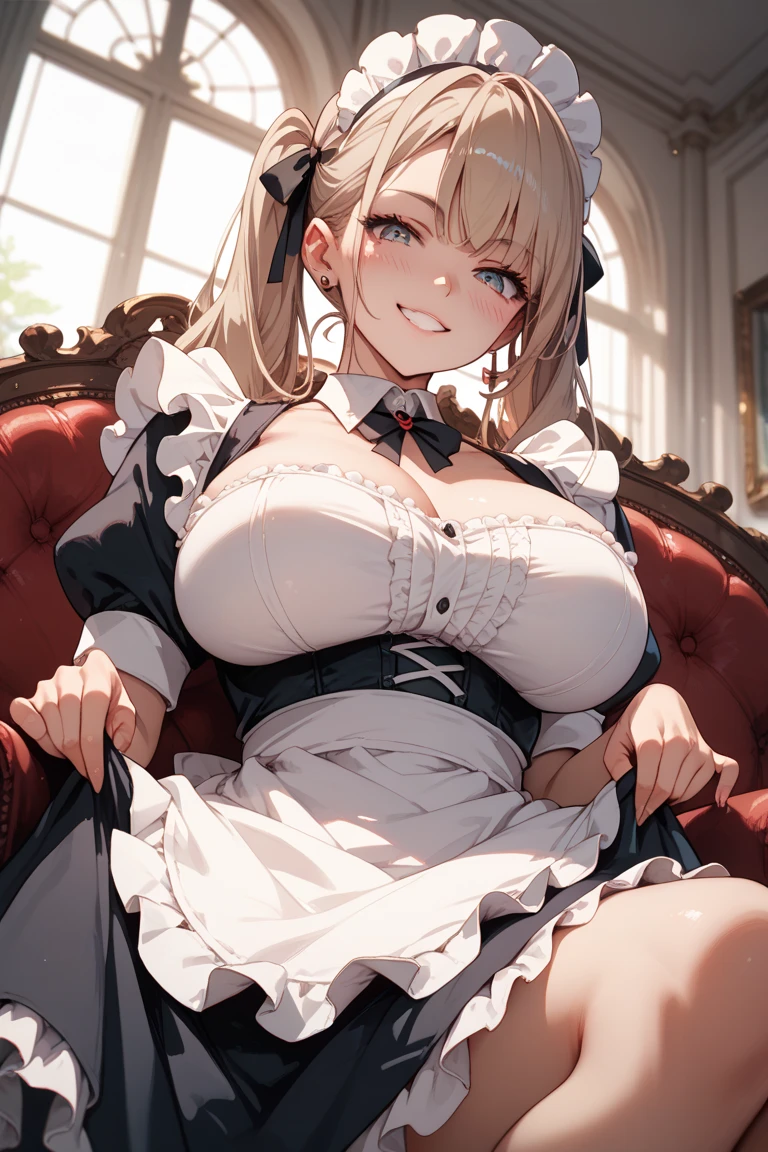 Anime Kawaii sexy Perfect Slim sensual body large breast and huge thighs, An intricate and highly detailed illustration of anime (Young girl) (((best qualityer))),(((work of art))),(((detailded))),(((high resolution))),(((Beautiful and beautiful work: 1.5))),(超high resolution),(((detaildedな背景)))8k, RAW Photos, best qualityer,32 mil,work of art,ultra HD,Fine and beautiful hair, eyes and face,((hotel bedroom)),Face pretty,((blush, sweat)), Light white,(maid costume),(ultra detailded, facial)