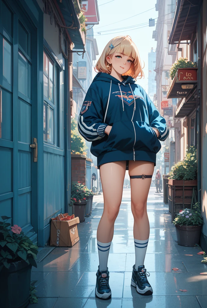 full body, nsfw, masterpiece, high quality, highres, absurdres, ultra-detailed, 8k, 1girl, Pastel colors hair, multicolored hair, gradient hair, looking at viewer, colorful eyes, (no panties), (ultra-small panties), (bra), (colorful hoodie), Well-endowed, breasts, full body shot, ((angle from below)), (graffiti murals wall background:1.15), brilliant colorful paintings, portrait, cross hair ornament, against wall, bangs, shadow, reflection